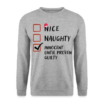 Freches nettes unschuldiges, lustiges Weihnachtsgeschenk - Unisex Pullover - Weißgrau meliert - Vorne - Alina (178cm) & Michal (187cm)