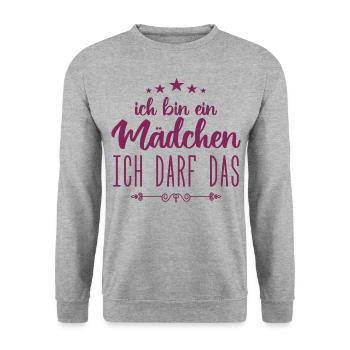 Mädchen Ich darf das, ich bin ein Mädchen - Unisex Pullover - Weißgrau meliert - Vorne - Alina (178cm) & Michal (187cm)