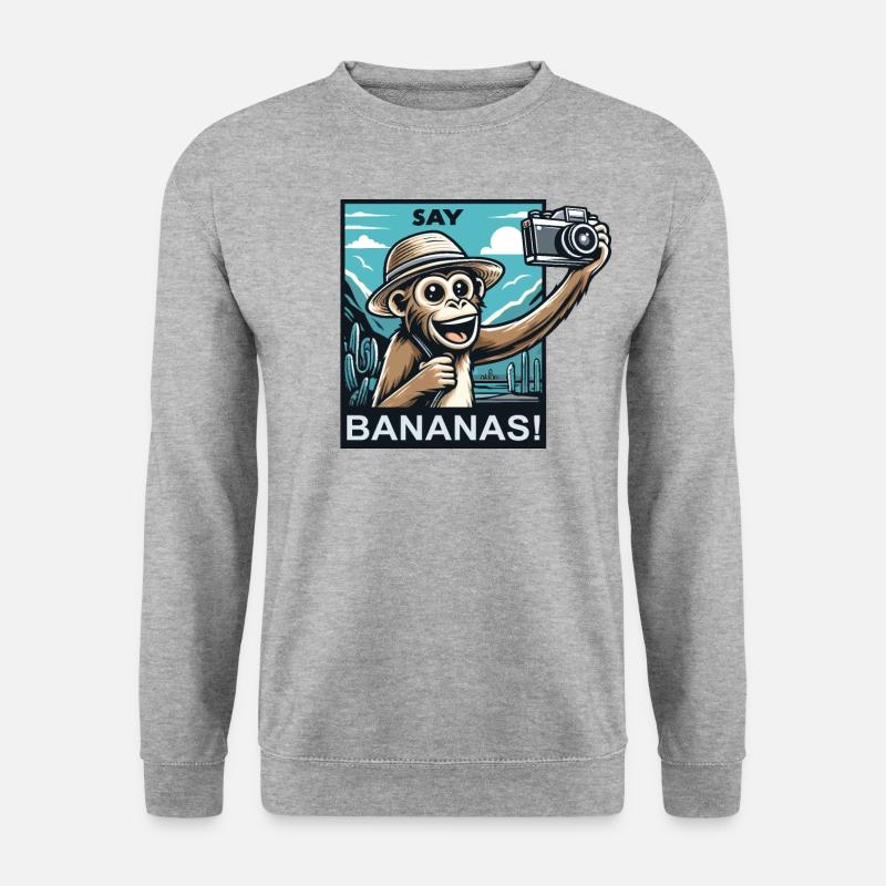 Der Affe als Tourist - Unisex Pullover - Weißgrau meliert