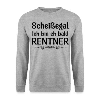 Rente Spruch Ist mir egal Ich bin eh bald Rentner - Unisex Pullover - Weißgrau meliert - Vorne - Alina (178cm) & Michal (187cm)