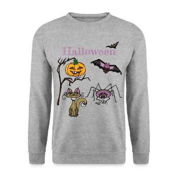 Halloween Pumpkin and Bat Design - Unisex Sweatshirt - salt & pepper - Front - Alina (178cm) & Michal (187cm)