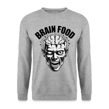 Brain Food – Lustiger Zombie mit Gehirn - Unisex Pullover - Weißgrau meliert - Vorne - Alina (178cm) & Michal (187cm)