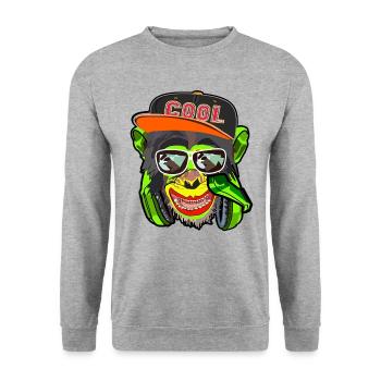 Coole Affe mit Brillen, Musik, Zocker, Pokerface - Unisex Pullover - Weißgrau meliert - Vorne - Alina (178cm) & Michal (187cm)