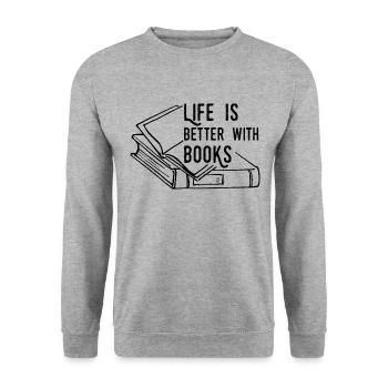 0224 Das Leben ist besser mit Büchern | Leser - Unisex Pullover - Weißgrau meliert - Vorne - Alina (178cm) & Michal (187cm)