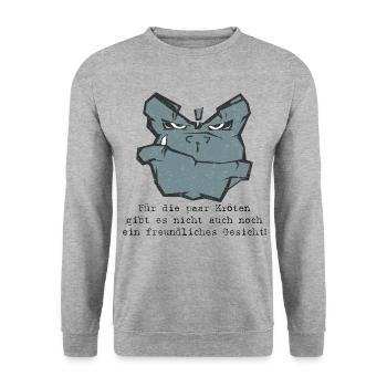 kein freundliches Gesicht für die paar Kröten - Unisex Pullover - Weißgrau meliert - Vorne - Alina (178cm) & Michal (187cm)