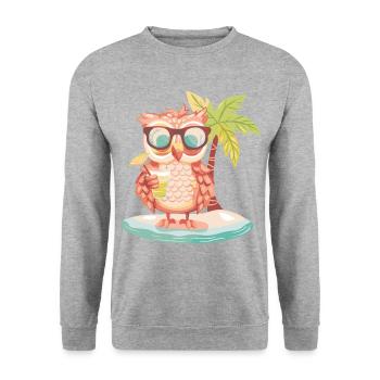 Owl Summer Beach Vacation - Unisex Sweatshirt - salt & pepper - Front - Alina (178cm) & Michal (187cm)