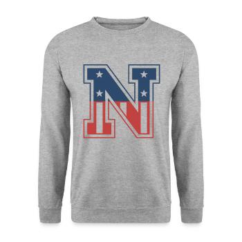 Lettre N États-Unis - Sweat-shirt Unisexe - gris chiné - Devant - Alina (178cm) & Michal (187cm)
