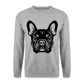 Französische Bulldogge Hund Kopf - Unisex Pullover - Weißgrau meliert - Vorne - Alina (178cm) & Michal (187cm)