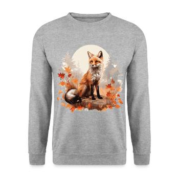 Fuchs im Herbst - Unisex Pullover - Weißgrau meliert - Vorne - Alina (178cm) & Michal (187cm)
