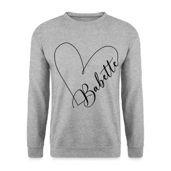 Babette Nom Coeur Ligne - Sweat-shirt Unisexe - gris chiné - Devant - Alina (178cm) & Michal (187cm)
