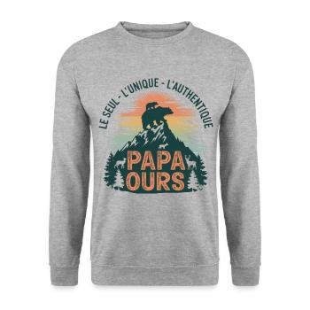 The unique Papa Bear - Unisex Sweatshirt - salt & pepper - Front - Alina (178cm) & Michal (187cm)