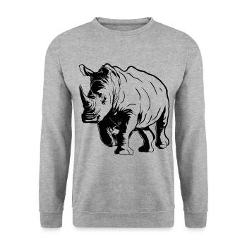 Rhino Sketch Rhinoceros Safari Wildtierliebhaber - Unisex Pullover - Weißgrau meliert - Vorne - Alina (178cm) & Michal (187cm)