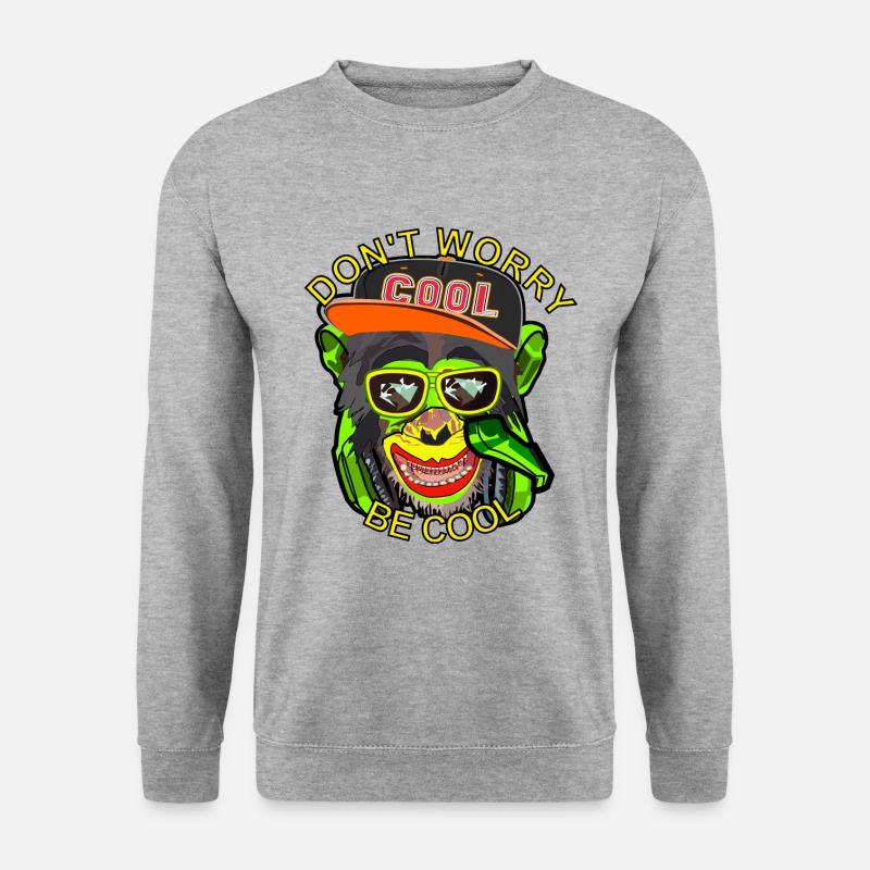 Dont worry be cool Affe mit Brillen - Unisex Pullover - Weißgrau meliert