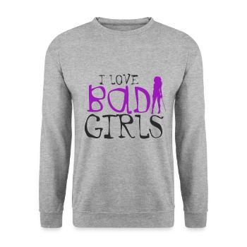 I love Bad Girls - Unisex Pullover - Weißgrau meliert - Vorne - Alina (178cm) & Michal (187cm)