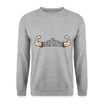 I Love Bad Guys / Böse Jungs - Unisex Pullover - Weißgrau meliert - Vorne - Alina (178cm) & Michal (187cm)