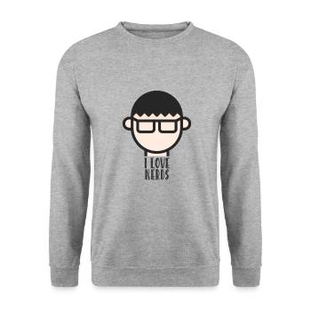 I Love Nerds / Freaks, Informatiker, ITler - Unisex Pullover - Weißgrau meliert - Vorne - Alina (178cm) & Michal (187cm)