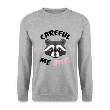 Waschbär - Vorsicht ich beiße - Unisex Pullover - Weißgrau meliert - Vorne - Alina (178cm) & Michal (187cm)