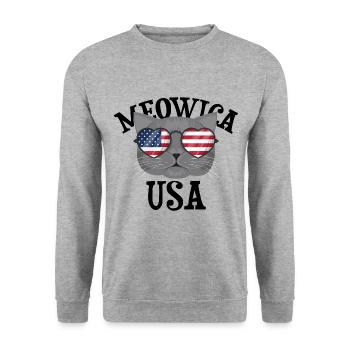 Meowica USA Cat (cat) - Unisex Sweatshirt - salt & pepper - Front - Alina (178cm) & Michal (187cm)