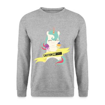 Caution extremely sweet unicorn - Unisex Pullover - Weißgrau meliert - Vorne - Alina (178cm) & Michal (187cm)