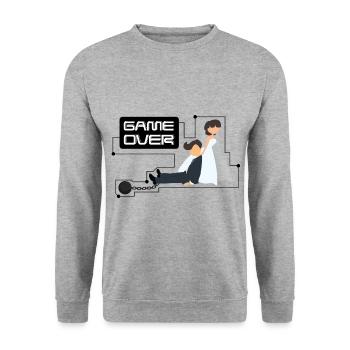 Junggesellenabschied Bachelor Game Over - Unisex Pullover - Weißgrau meliert - Vorne - Alina (178cm) & Michal (187cm)
