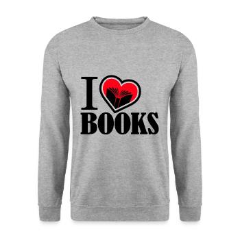 Ich liebe Bücher und Lesen - Unisex Pullover - Weißgrau meliert - Vorne - Alina (178cm) & Michal (187cm)