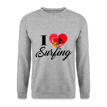 J'adore surfer - Sweat-shirt Unisexe - gris chiné - Devant - Alina (178cm) & Michal (187cm)