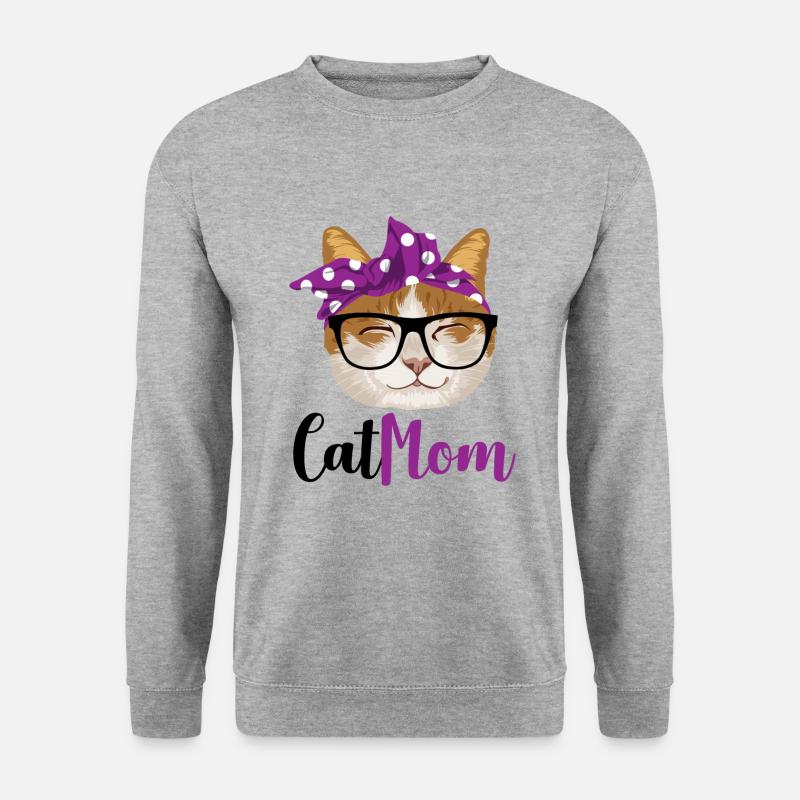 Cat Mom - Poster - Unisex Pullover - Weißgrau meliert