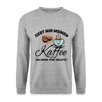 Kaffee Bohne - Gebt mir meinen Kaffee - Unisex Pullover - Weißgrau meliert - Vorne - Alina (178cm) & Michal (187cm)