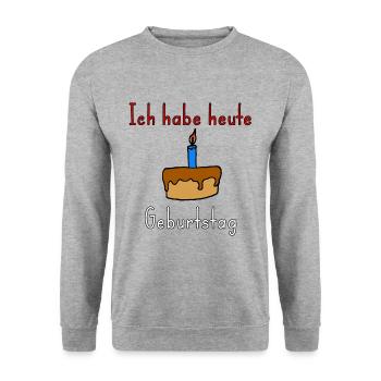 Ich habe heute Geburtstag - Spruch, Kinder - Unisex Pullover - Weißgrau meliert - Vorne - Alina (178cm) & Michal (187cm)