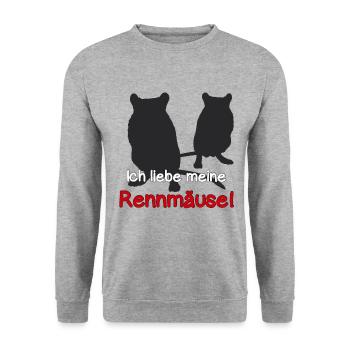 Ich liebe meine Rennmäuse! - Unisex Pullover - Weißgrau meliert - Vorne - Alina (178cm) & Michal (187cm)