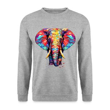 Bunter Origami-Elefant. Geometrische Kunst. - Unisex Pullover - Weißgrau meliert - Vorne - Alina (178cm) & Michal (187cm)
