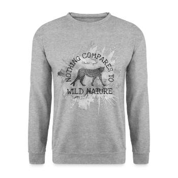 Guépard Splash Gris- Nothing Compares to Nature - Sweat-shirt Unisexe - gris chiné - Devant - Alina (178cm) & Michal (187cm)