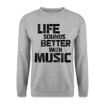 Life Sounds Better With Music - Unisex Sweatshirt - salt & pepper - Front - Alina (178cm) & Michal (187cm)