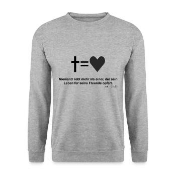 John 5:13 Easter Bible Cross equals Heart Jesus - Unisex Sweatshirt - salt & pepper - Front - Alina (178cm) & Michal (187cm)