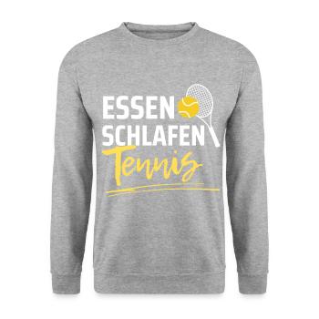 Essen Schlafen Tennis - Unisex Pullover - Weißgrau meliert - Vorne - Alina (178cm) & Michal (187cm)