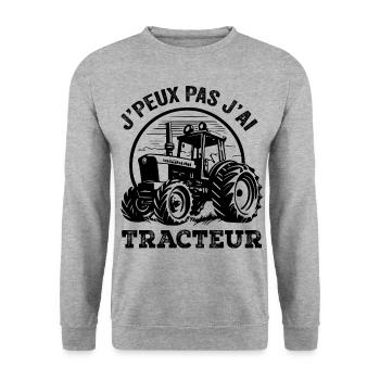 J'Peux Pas J'ai Tracteur Humour Cadeau Fermière - Sweat-shirt Unisexe - gris chiné - Devant - Alina (178cm) & Michal (187cm)