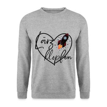 "Lärzklopfen" perfekter Spruch Fusion&Floorfreude - Unisex Pullover - Weißgrau meliert - Vorne - Alina (178cm) & Michal (187cm)