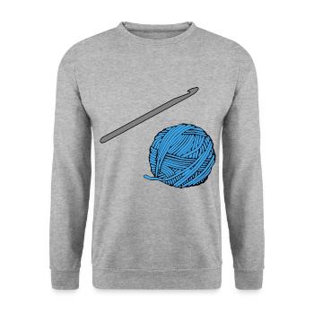 Blaues Häkel-Garn mit Häkelnadel - Unisex Pullover - Weißgrau meliert - Vorne - Alina (178cm) & Michal (187cm)