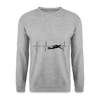 EKG Heartbeat Schwimmen Kraulen - Unisex Pullover - Weißgrau meliert - Vorne - Alina (178cm) & Michal (187cm)