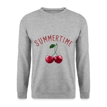 Kirschen - Cherries Summertime - Unisex Pullover - Weißgrau meliert - Vorne - Alina (178cm) & Michal (187cm)