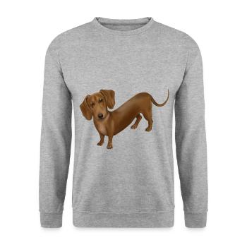 Hund - Dackel - Unisex Pullover - Weißgrau meliert - Vorne - Alina (178cm) & Michal (187cm)