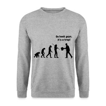 Evolution - Geh zurück, es ist eine Falle - Unisex Pullover - Weißgrau meliert - Vorne - Alina (178cm) & Michal (187cm)