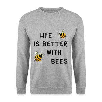 Bienen - Das Leben ist besser mit Bienen - Unisex Pullover - Weißgrau meliert - Vorne - Alina (178cm) & Michal (187cm)