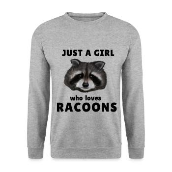 Waschbär - Just a girl who loves racoons - Unisex Pullover - Weißgrau meliert - Vorne - Alina (178cm) & Michal (187cm)
