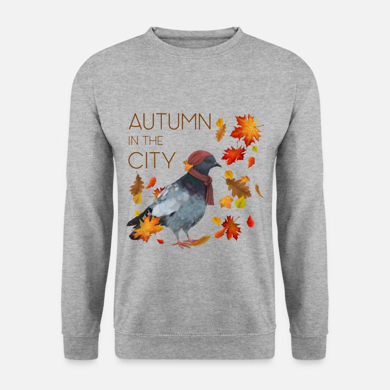 Herbst Stimmung in der Stadt mit Taube - Unisex Pullover - Weißgrau meliert