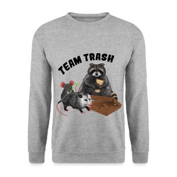 Racoon Opossum Mouse - Team Trash - Unisex Pullover - Weißgrau meliert - Vorne - Alina (178cm) & Michal (187cm)