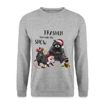 Noël - Racoon Mouse Rat Opossum - Sweat-shirt Unisexe - gris chiné - Devant - Alina (178cm) & Michal (187cm)