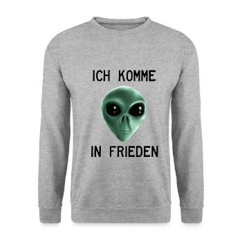 Alien - Ich komme in Frieden - Unisex Pullover - Weißgrau meliert - Vorne - Alina (178cm) & Michal (187cm)