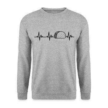 Tacos Herzschlag - Unisex Pullover - Weißgrau meliert - Vorne - Alina (178cm) & Michal (187cm)