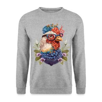 Lustige Henne - Unisex Pullover - Weißgrau meliert - Vorne - Alina (178cm) & Michal (187cm)
